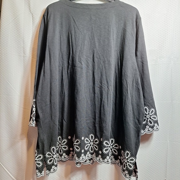 TALBOTS Plus Petite Cotton Modal Blend Embroidered Tunic Top Sz 3X Black White - Picture 2 of 5